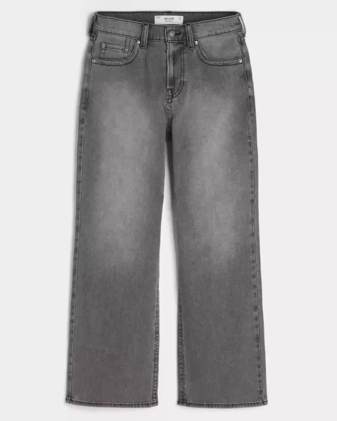 Sprane czarne, haftowane, luźne jeansy typu bootcut