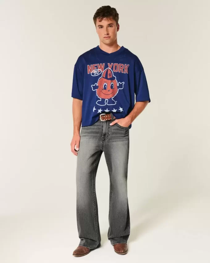 Sprane czarne, haftowane, luźne jeansy typu bootcut