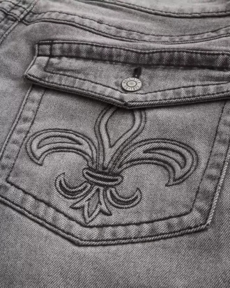 Sprane czarne, haftowane, luźne jeansy typu bootcut