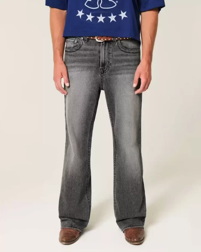 Sprane czarne, haftowane, luźne jeansy typu bootcut