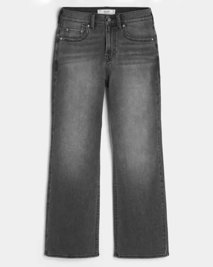 Sprane czarne, haftowane, luźne jeansy typu bootcut