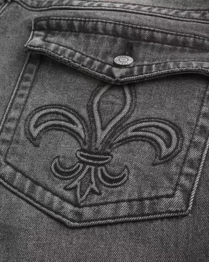 Sprane czarne, haftowane, luźne jeansy typu bootcut