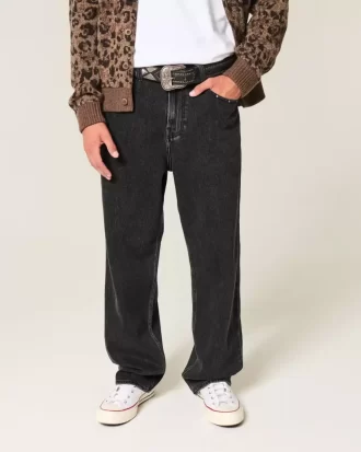 Sprane czarne, luźne jeansy z ćwiekami