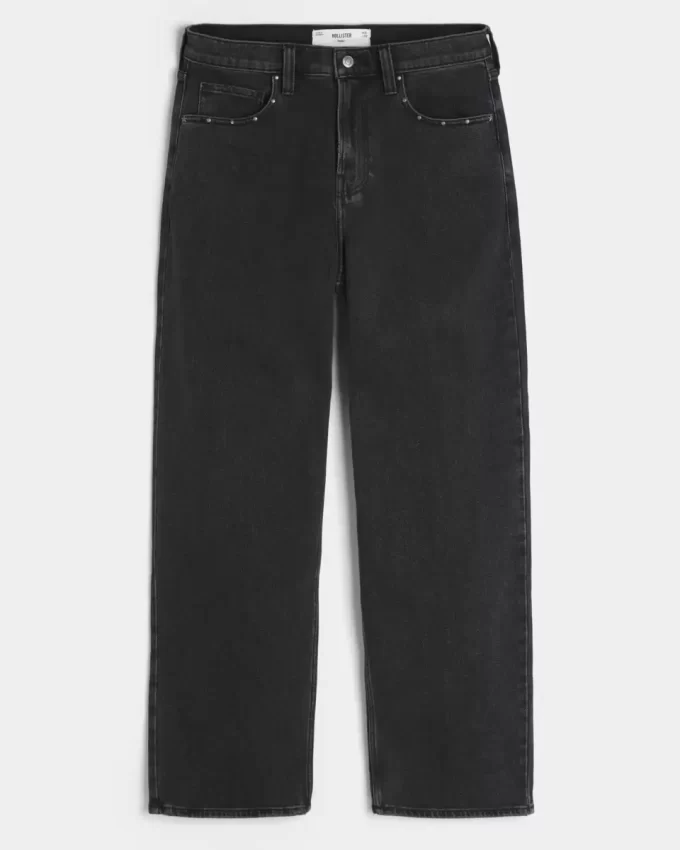 Sprane czarne, luźne jeansy z ćwiekami