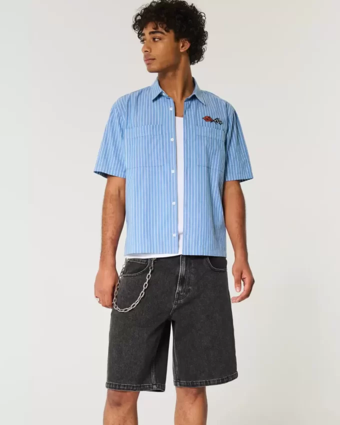 Sprane czarne luźne szorty jeansowe Sprane czarne luźne szorty jeansowe