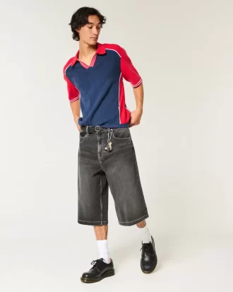 Sprane czarne, półdługie jeansy typu skater baggy