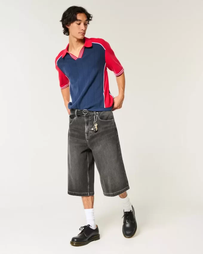 Sprane czarne, półdługie jeansy typu skater baggy