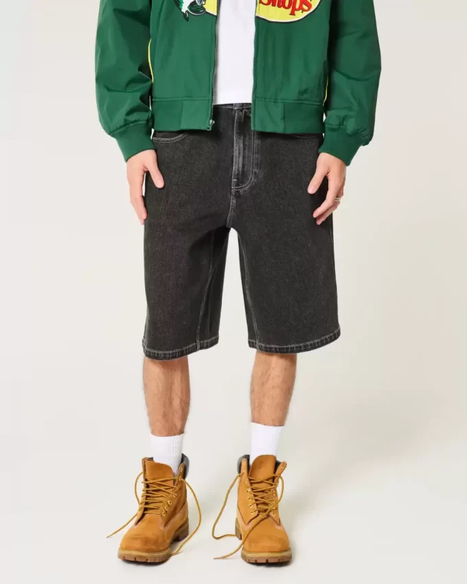 Sprane czarne spodenki jeansowe z grafiką Super Baggy Cat Sprane czarne spodenki jeansowe z grafiką Super Baggy Cat