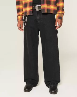 Sprane czarne superluźne jeansy malarskie