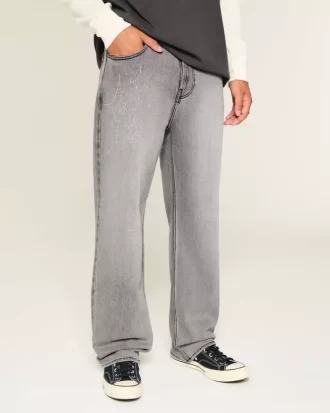 Sprane czarne zdobione, luźne jeansy