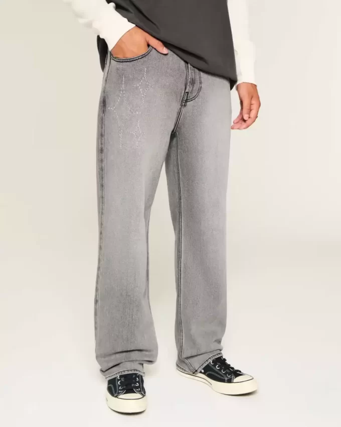 Sprane czarne zdobione, luźne jeansy