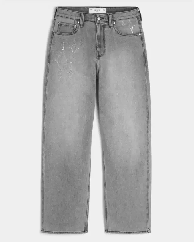 Sprane czarne zdobione, luźne jeansy