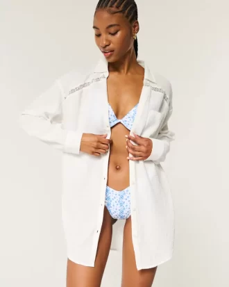 Sukienka koszulowa mini z gazy zapinana na guziki Sukienka koszulowa mini z gazy zapinana na guziki