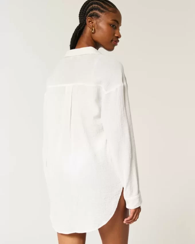 Sukienka koszulowa mini z gazy zapinana na guziki