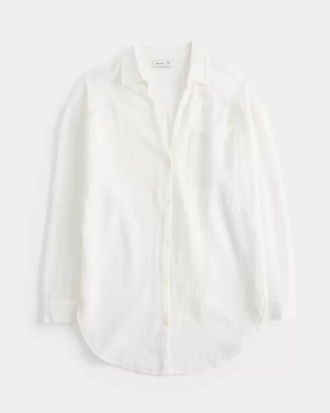 Sukienka koszulowa mini z gazy zapinana na guziki