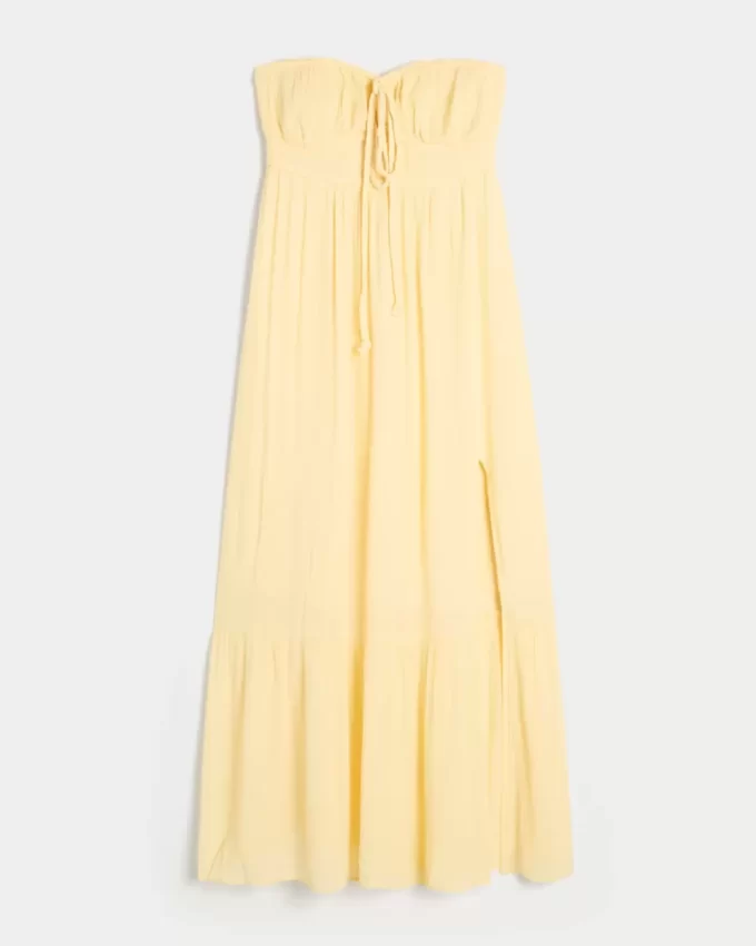 Sukienka maxi bez ramiączek z warkoczem