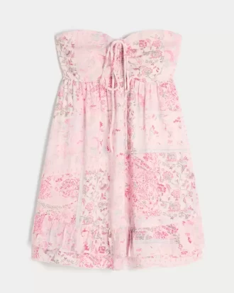 Sukienka mini babydoll z falbanką bez ramiączek