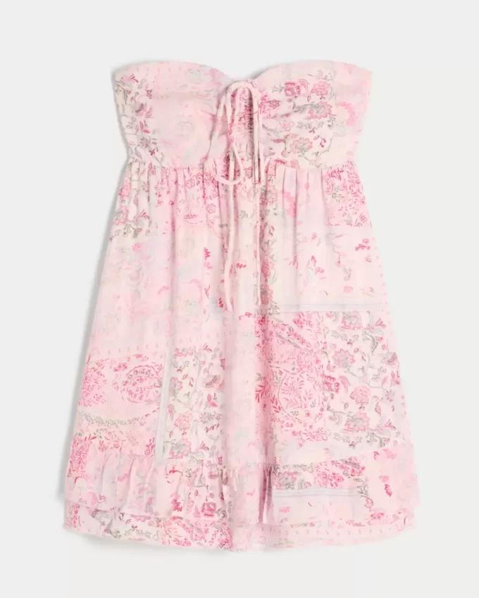 Sukienka mini babydoll z falbanką bez ramiączek Sukienka mini babydoll z falbanką bez ramiączek