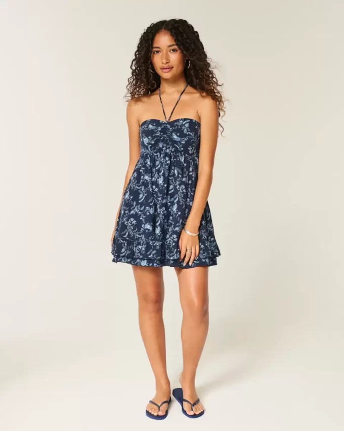 Sukienka mini babydoll z falbanką bez ramiączek Sukienka mini babydoll z falbanką bez ramiączek