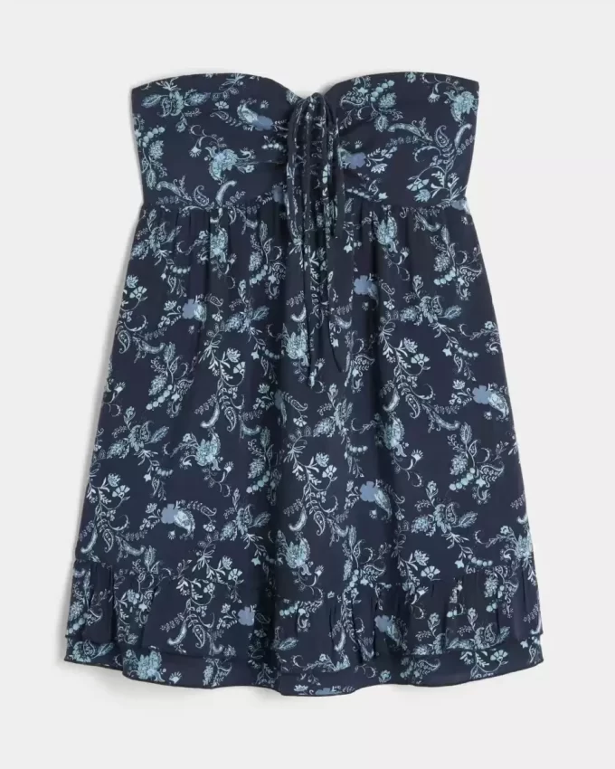 Sukienka mini babydoll z falbanką bez ramiączek Sukienka mini babydoll z falbanką bez ramiączek