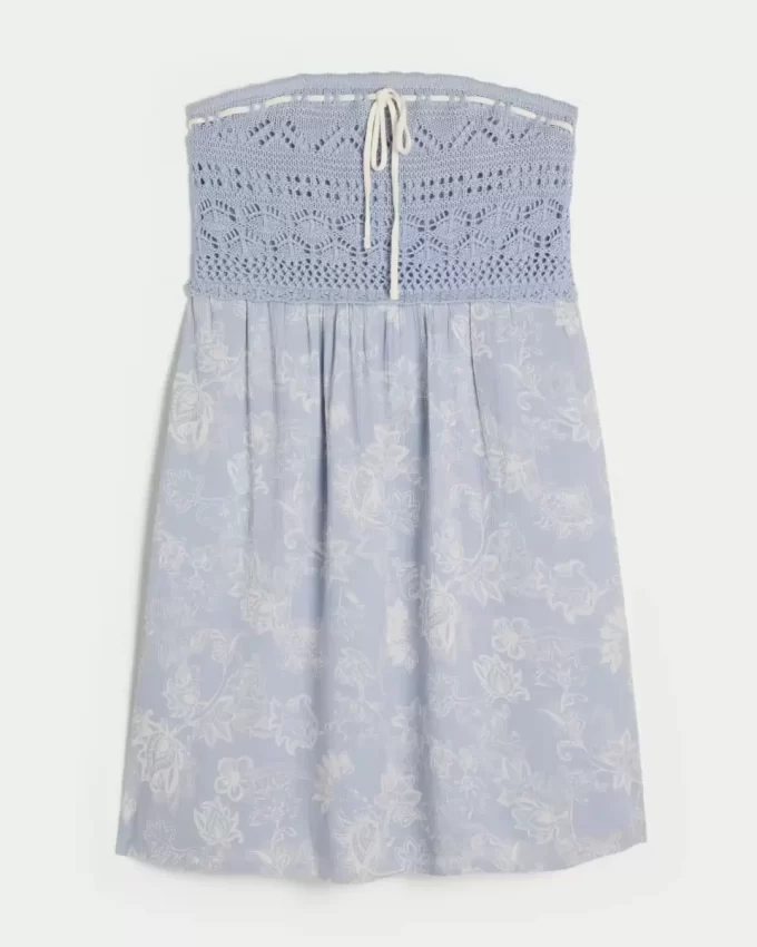 Sukienka mini bez ramiączek w stylu szydełkowym