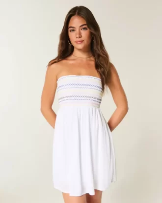 Sukienka mini bez ramiączek z marszczeniami