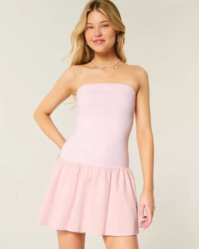 Sukienka mini z dzianiny bez ramiączek i obniżoną talią Sukienka mini z dzianiny bez ramiączek i obniżoną talią