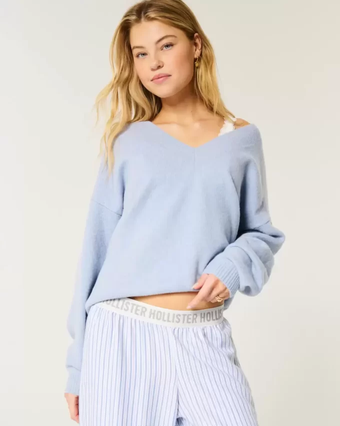 Sweter Hollister Comfy Cloud Oversized z dekoltem w serek