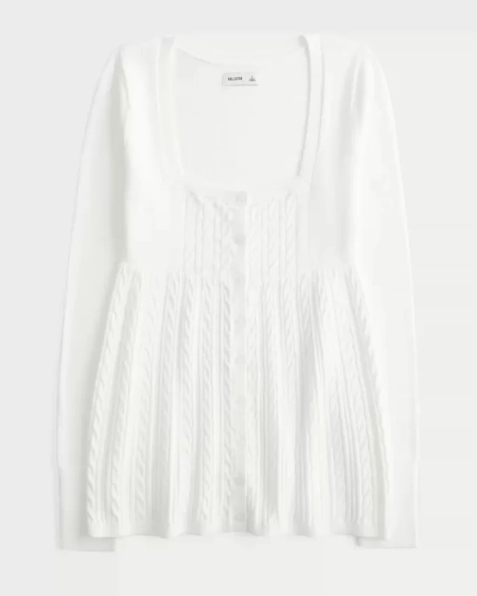 Sweter typu babydoll z długim rękawem i kwadratowym dekoltem