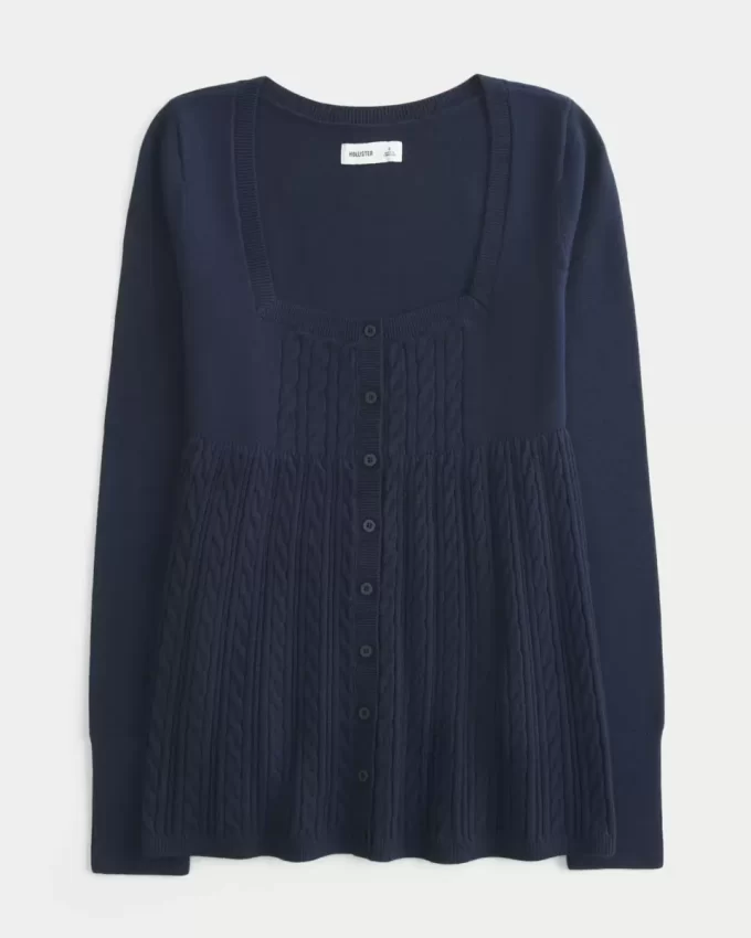 Sweter typu babydoll z długim rękawem i kwadratowym dekoltem Sweter typu babydoll z długim rękawem i kwadratowym dekoltem