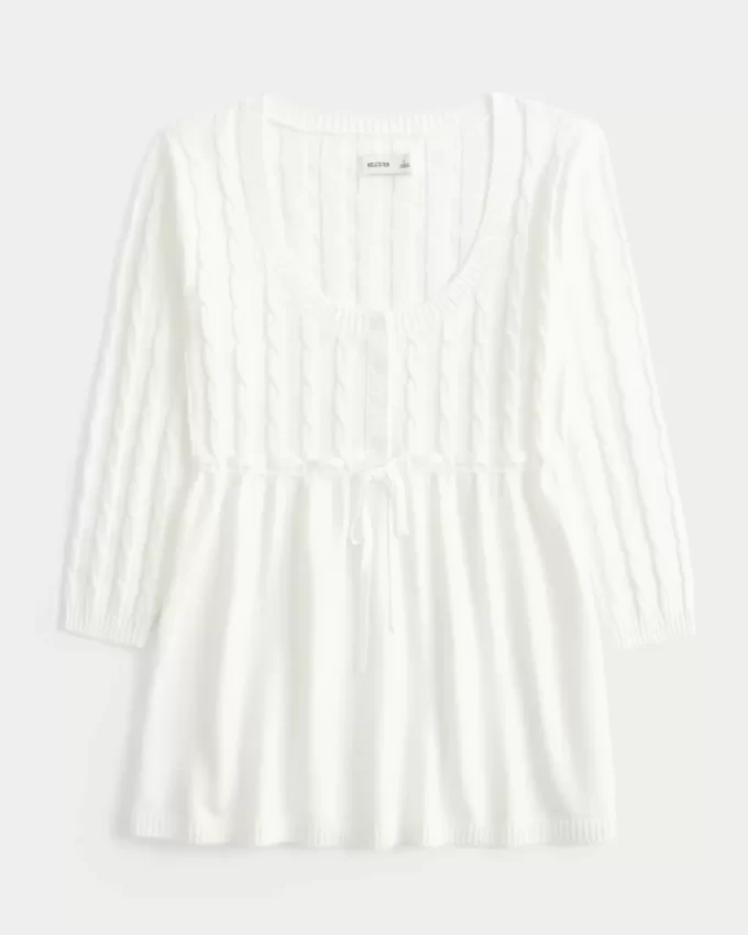 Sweter typu babydoll z warkoczowym splotem Sweter typu babydoll z warkoczowym splotem