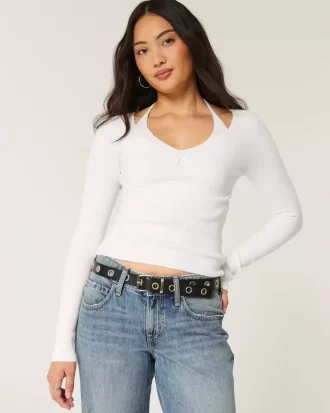 Sweter z długim rękawem i wiązaniem typu halter