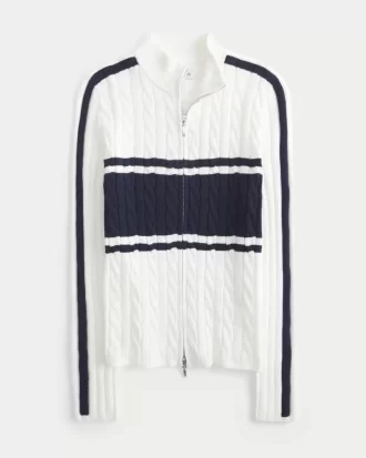 Sweter z golfem i zamkiem błyskawicznym o splocie kablowym