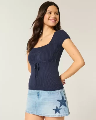 Sweter z krótkim rękawem i kwadratowym dekoltem