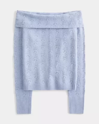 Sweter z odkrytymi ramionami i haftem