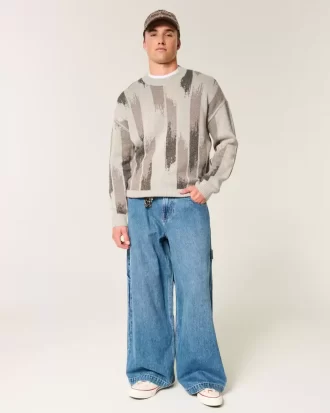 Sweter z okrągłym dekoltem w pudełkowy wzór