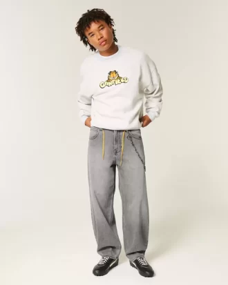 Szare, luźne jeansy typu skater