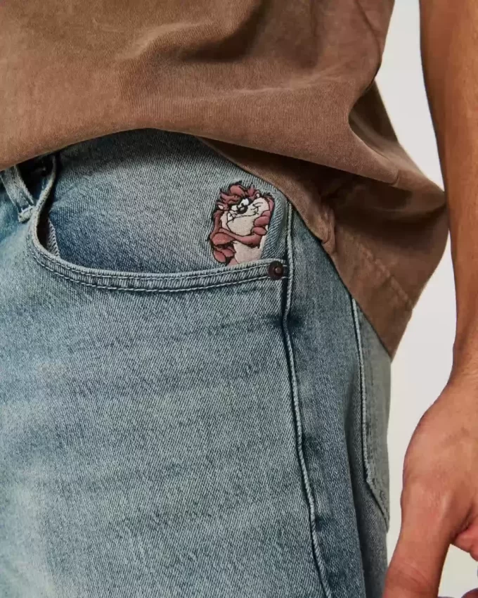 Szorty jeansowe Taz Graphic Medium Wash Super Baggy