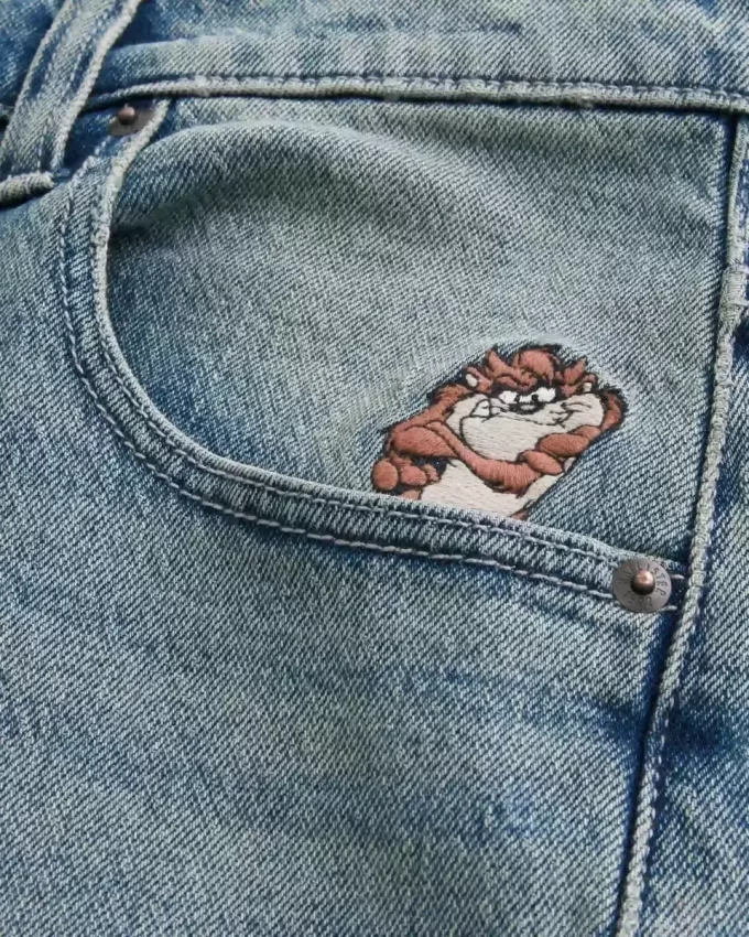 Szorty jeansowe Taz Graphic Medium Wash Super Baggy