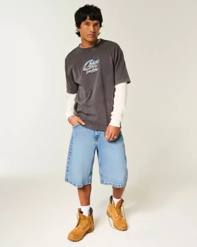 Szorty jeansowe z grafiką czaszki, superluźne Szorty jeansowe z grafiką czaszki, superluźne