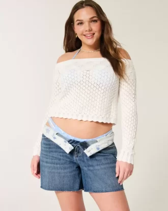 Szorty jeansowe z niskim stanem i ciemnym spraniem, luźne, 5 cali Szorty jeansowe z niskim stanem i ciemnym spraniem, luźne, 5 cali