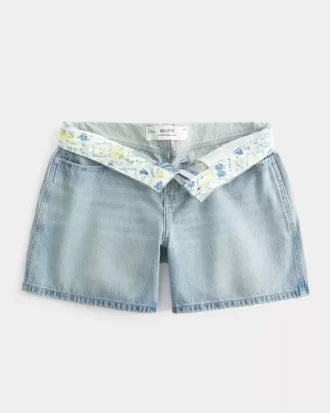 Szorty jeansowe z niskim stanem i lekko spranym stanem, z odwijaną talią, 5 cali Szorty jeansowe z niskim stanem i lekko spranym stanem, z odwijaną talią, 5 cali