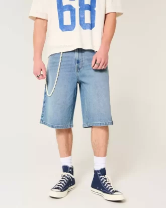 Szorty jeansowe za kolano, o średnim stopniu sprania, superluźne