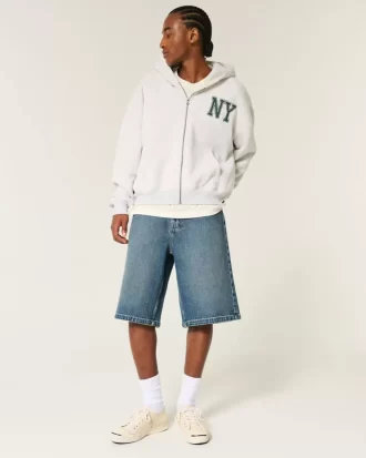 Szorty jeansowe za kolano, w kolorze ciemnego sprania, superluźne