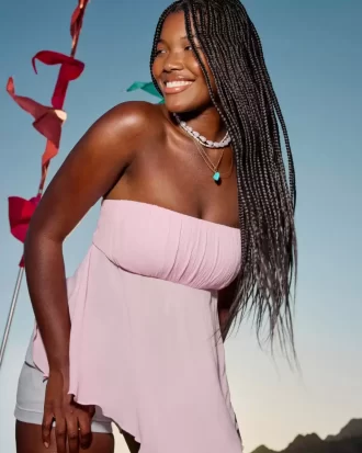 Top bez ramiączek z chusteczką na dole