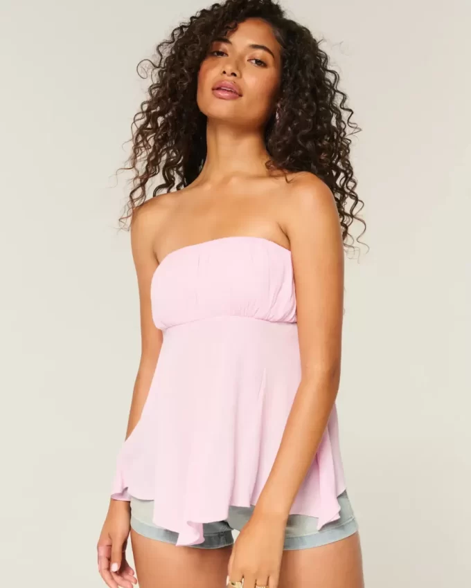 Top bez ramiączek z chusteczką na dole