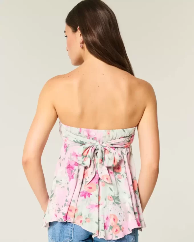 Top bez ramiączek z chusteczką na dole