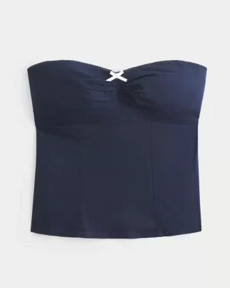 Top bez ramiączek z koronkowym wykończeniem typu pikot