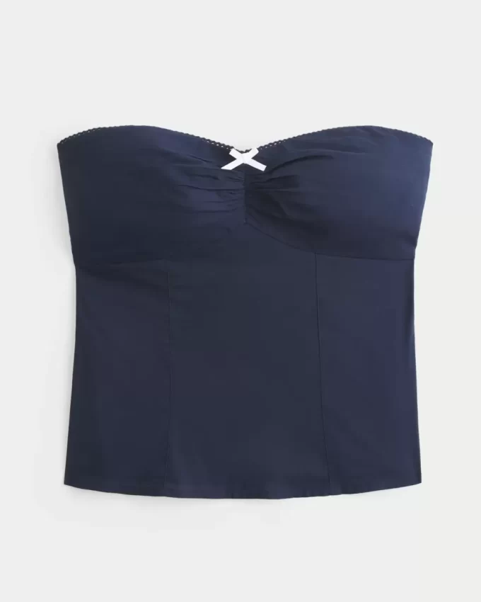 Top bez ramiączek z koronkowym wykończeniem typu pikot