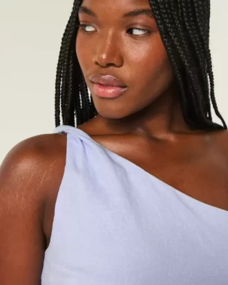 Top na jedno ramię z mieszanki lnu